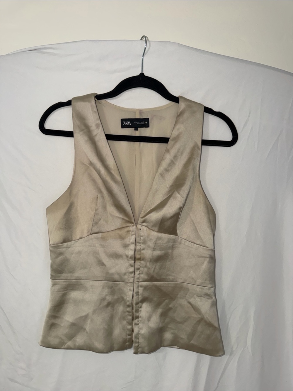 Zara Cream Satin Backless V-Neck Dress Top